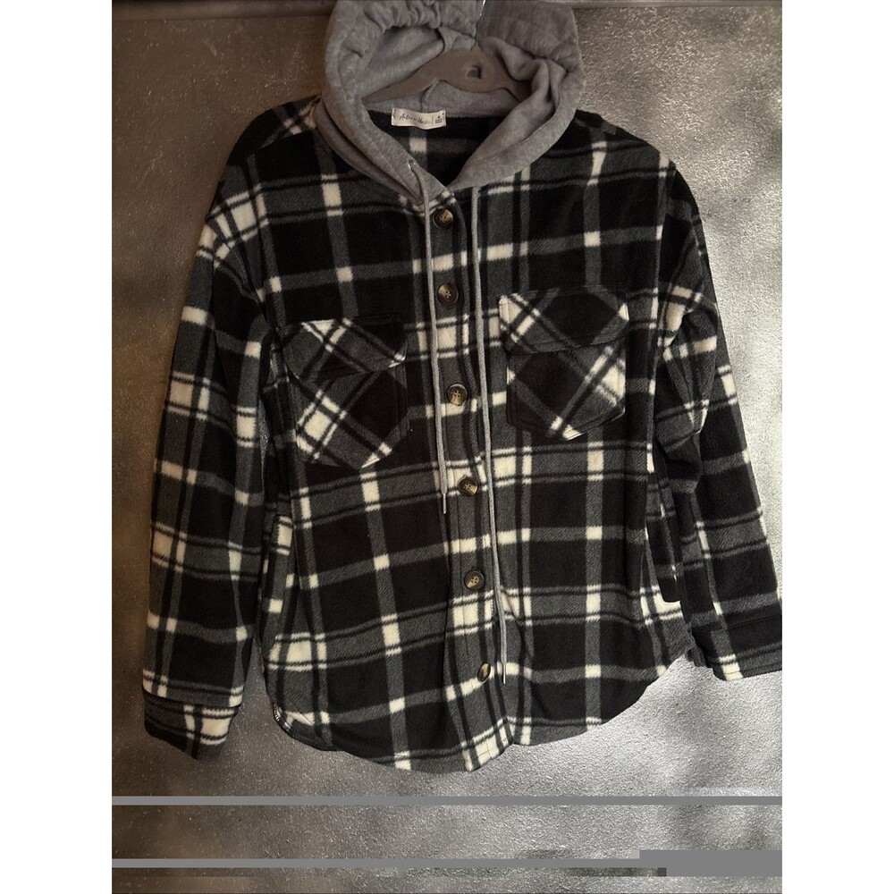 ACTIVE USA Ladies' S SHACKET (shirt/jacket; hooded; white/black fleece) Fall